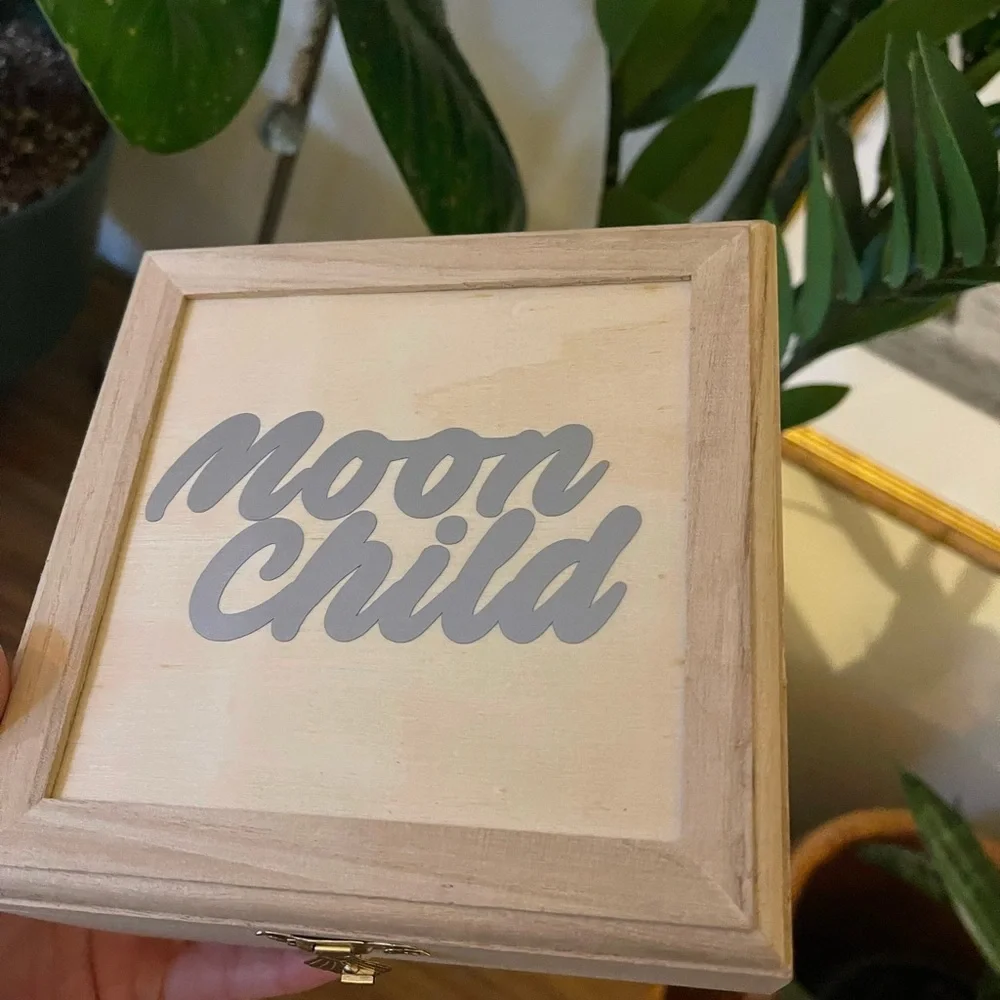 New custom made moon child 6” wood trinket box wooden